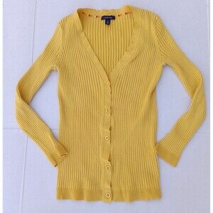 Vintage Lands End Ribbed Knit Cardigan-Medium-Button Front-Colorful-Bright